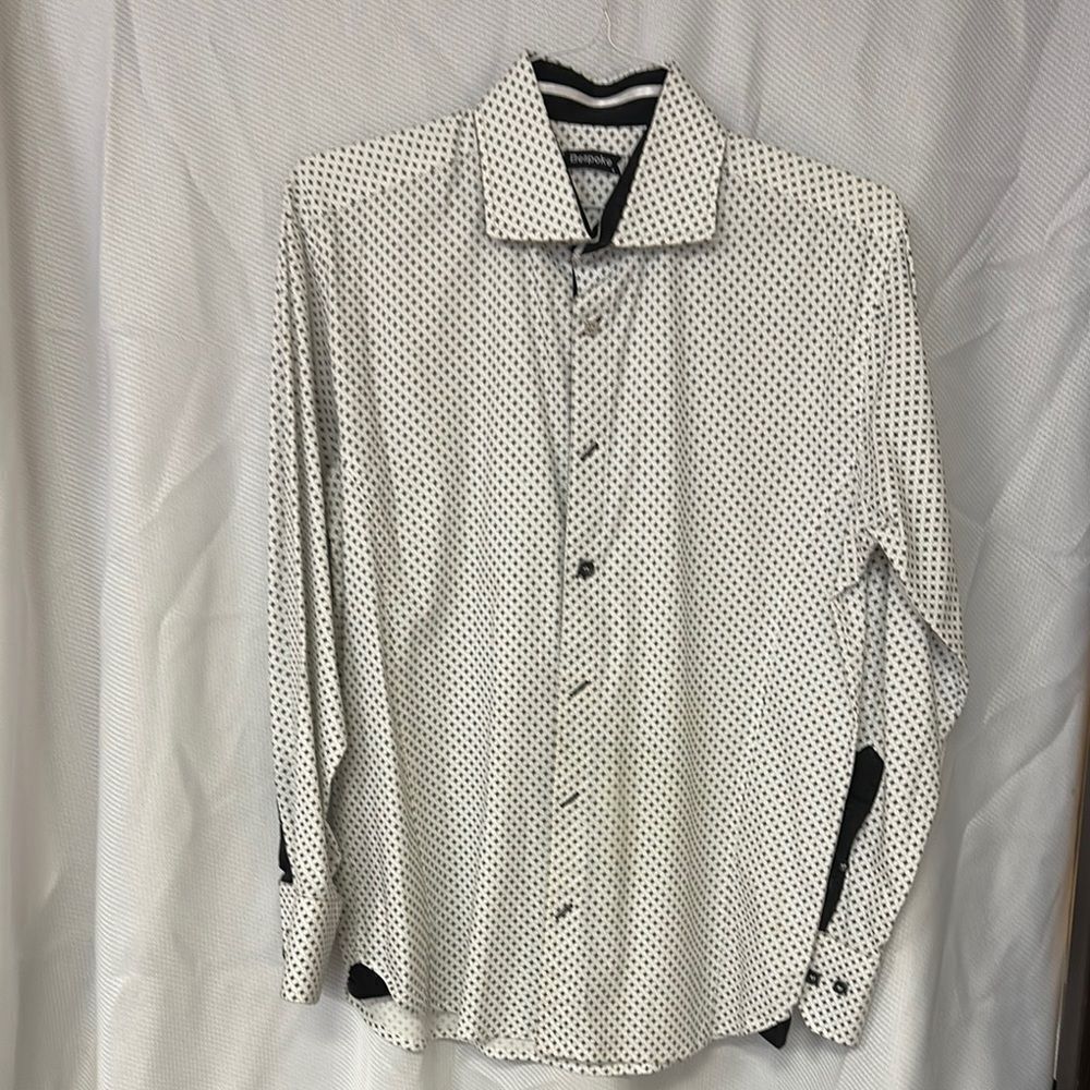 Bespoke White and Black Casual Button Down Shirt